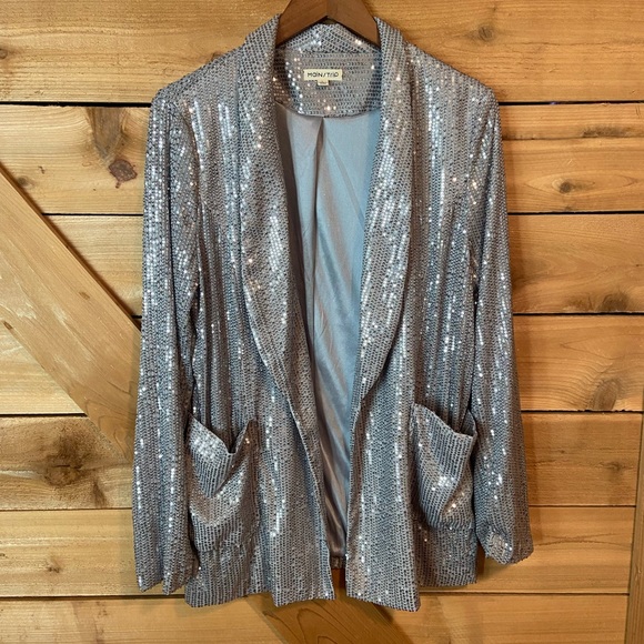 Main Strip Jackets & Blazers - Main Strip Silver Sequin Blazer with Pockets